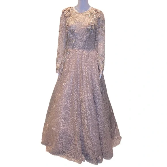 NWT MacDuggal 11121 Mocha Embellished Illusion Long Sleeve A-Line Ball Gown-Sz 8 - Picture 4 of 15